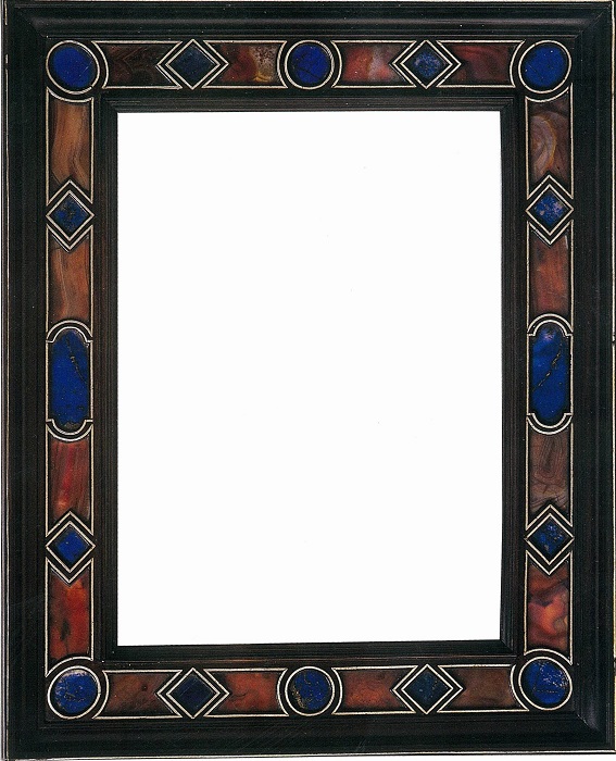 Cadre à incrustations d'agate et de lapis-lazuli