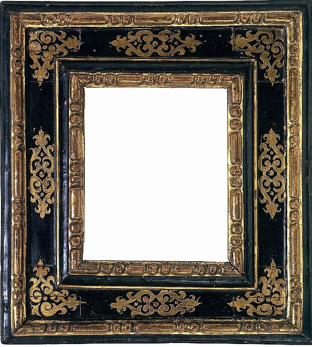 Cadre toscan du XVIIe siècle, noir et or, copie réalisée par l'atelier